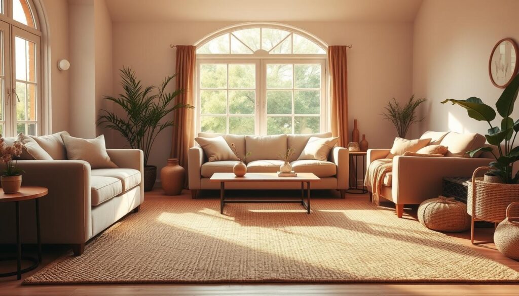 Jute rug to brighten dark hardwood floor