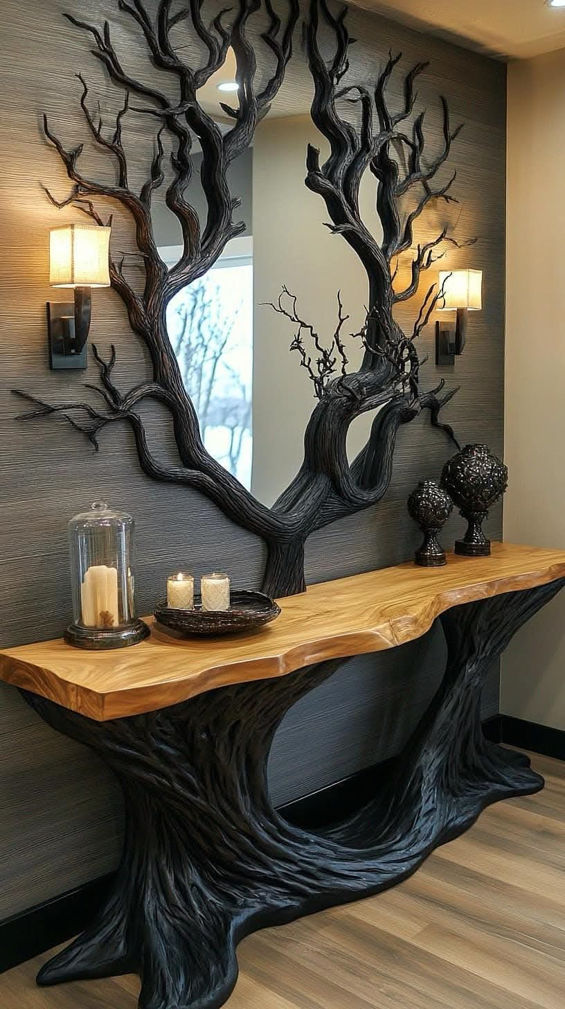 1. Luxury Tree Inspired Wooden Console Table Wall Art for Modern Homes