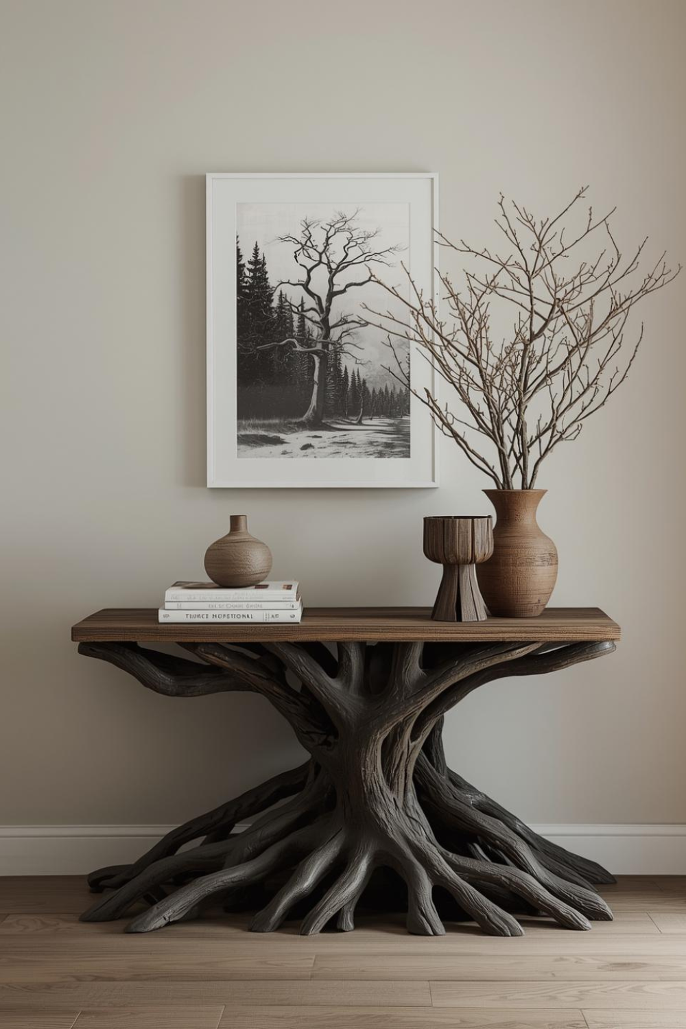 9. Creative Tree Inspired Console Table for Statement Interior Design