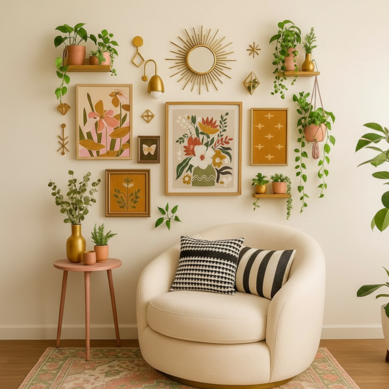 Cozy Boho Wall Decor Ideas with Indoor Plants for a Warm and Aesthetic Living Room