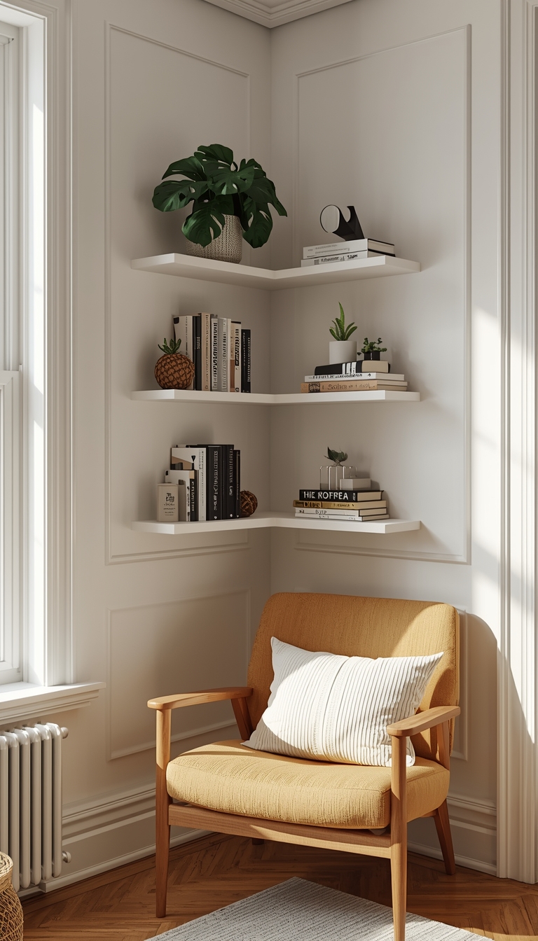 Minimalist Corner Bookshelf for a Cozy Home Look