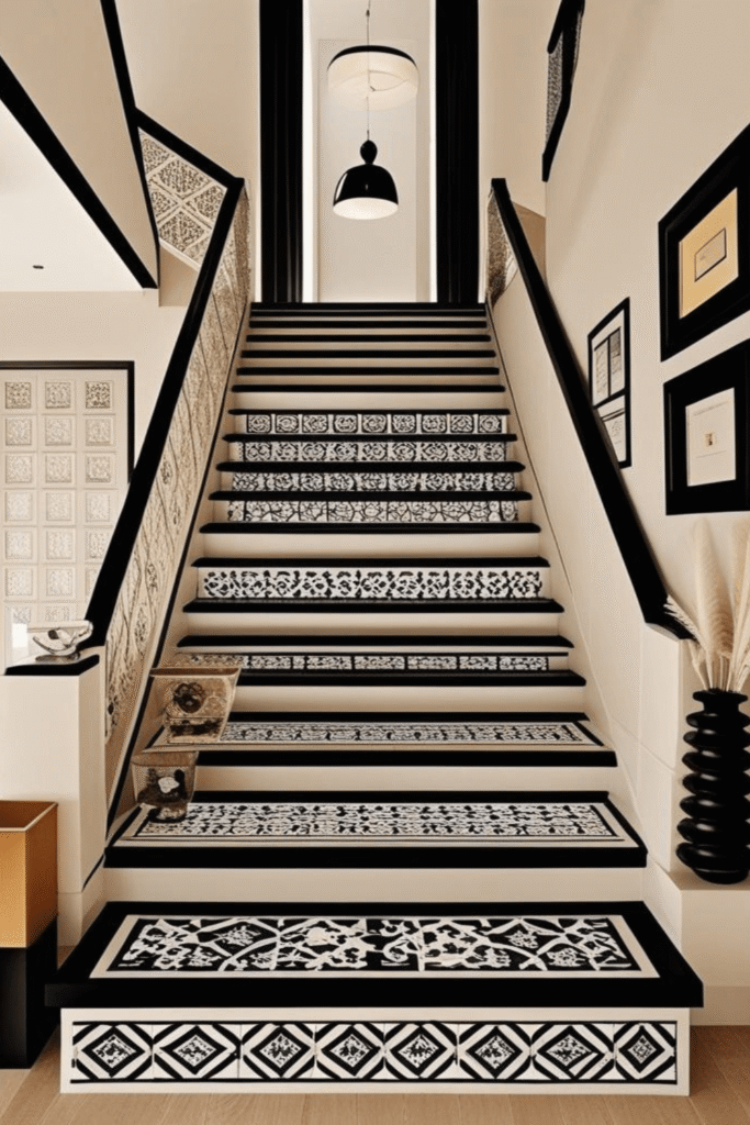  10. Timeless Black and White Staircase Tile Ideas for Modern Homes