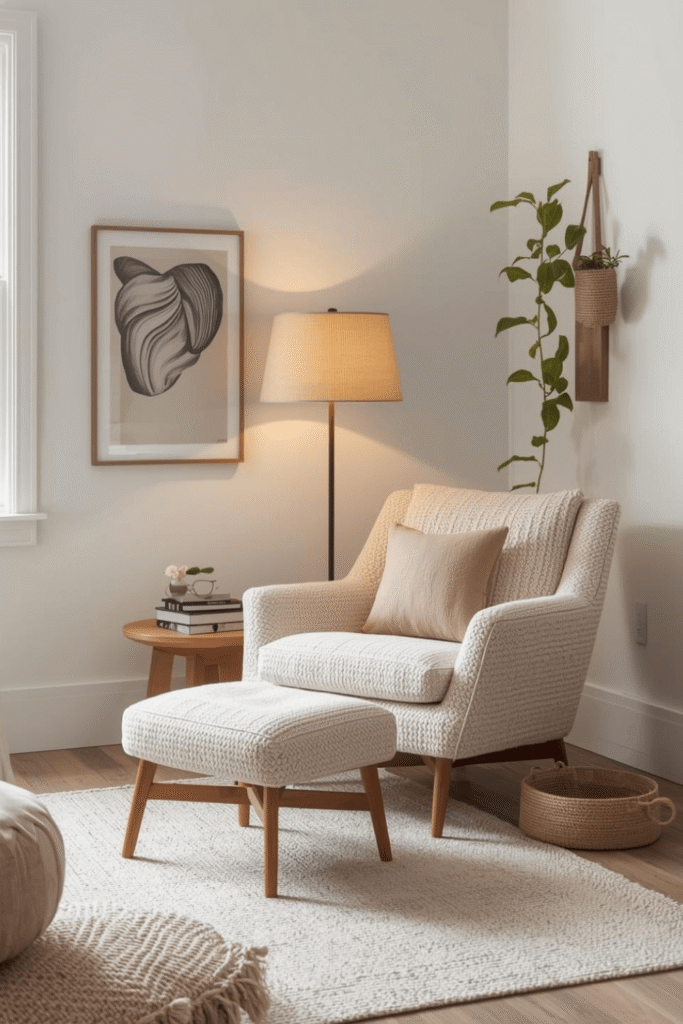 3. Minimalist Cozy Corner Decor with Warm Lighting