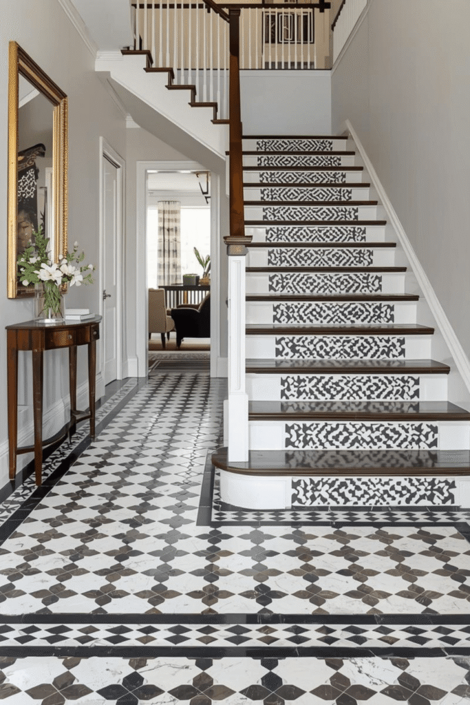 4. Stylish Staircase Makeover Ideas Using Geometric Tiles