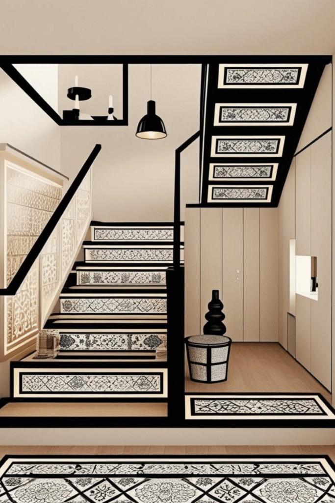  7. Minimalist Staircase Design Ideas with Decorative Tiles