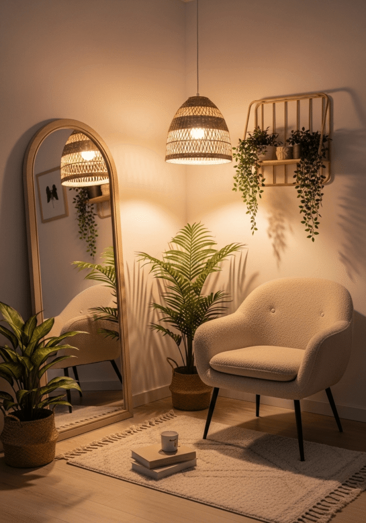 Cozy Minimalist Reading Nook with Indoor Plants