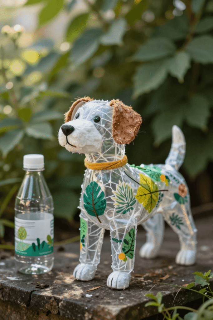 Handmade Plastic Bottle Dog Decor for Outdoor Spaces