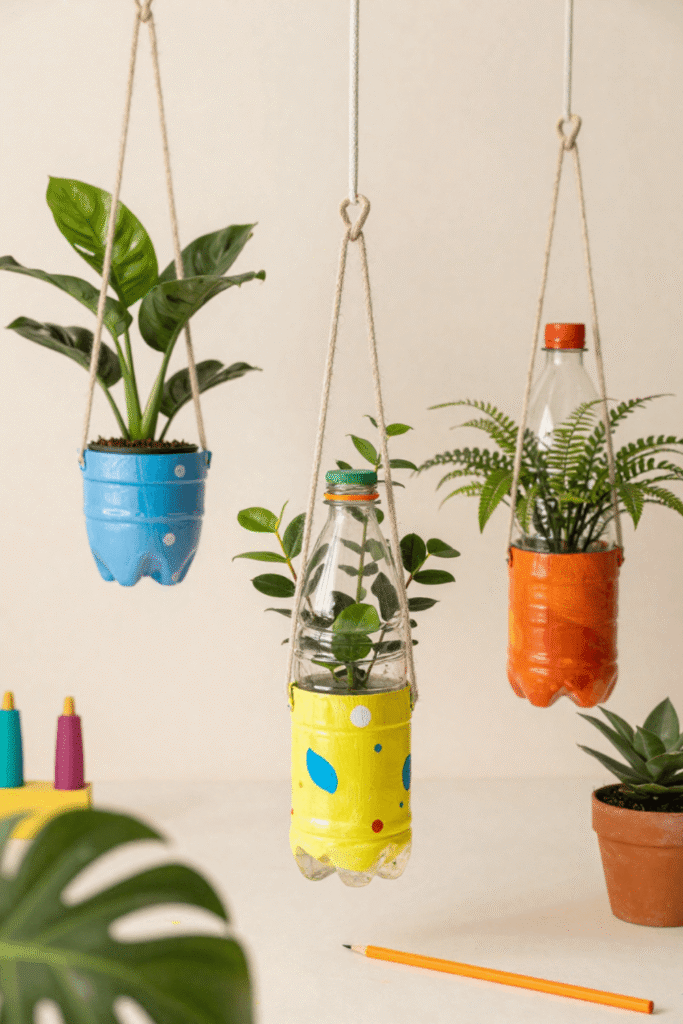 How to Make Colourful Hanging Planters from Recycled Bottles