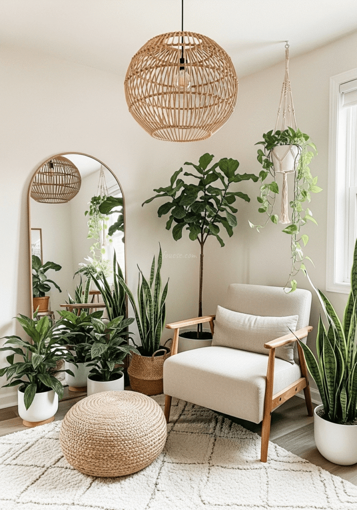 Neutral Boho Corner with Indoor Greenery