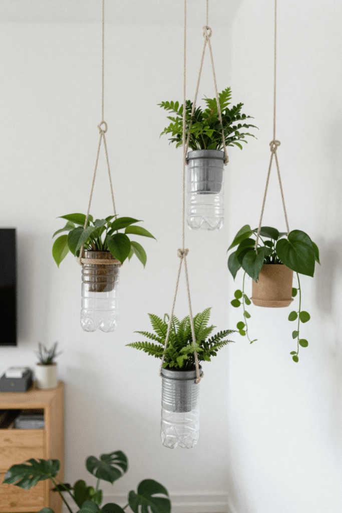 Upcycled Plastic Bottle Planters for Modern Home Decor